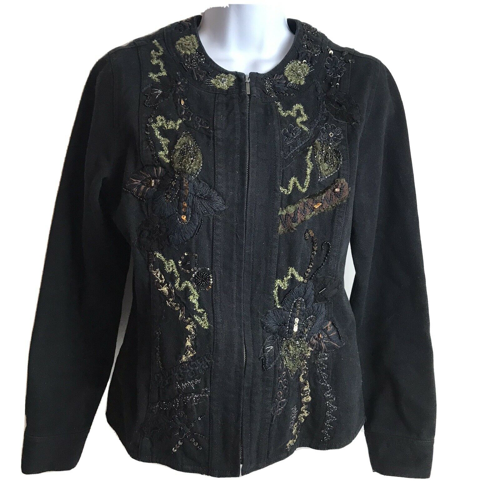 Chico’s Black Denim Jacket W Sequins